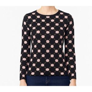 Ann Taylor Sweater Womens XS Black Pink‎ Geometric Pattern Knit Retro Mod Preppy